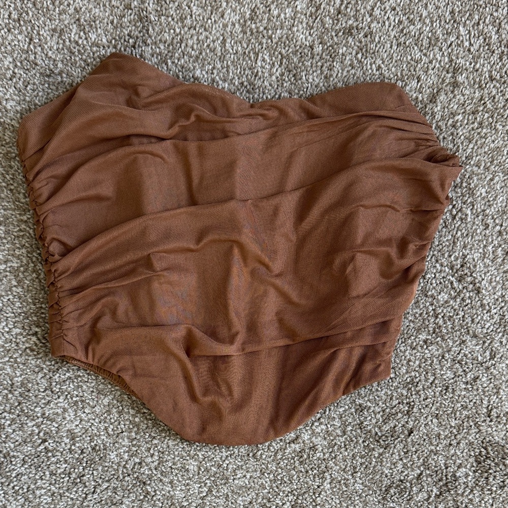 Chic Brown Ruched Swim Bottom with Zipper